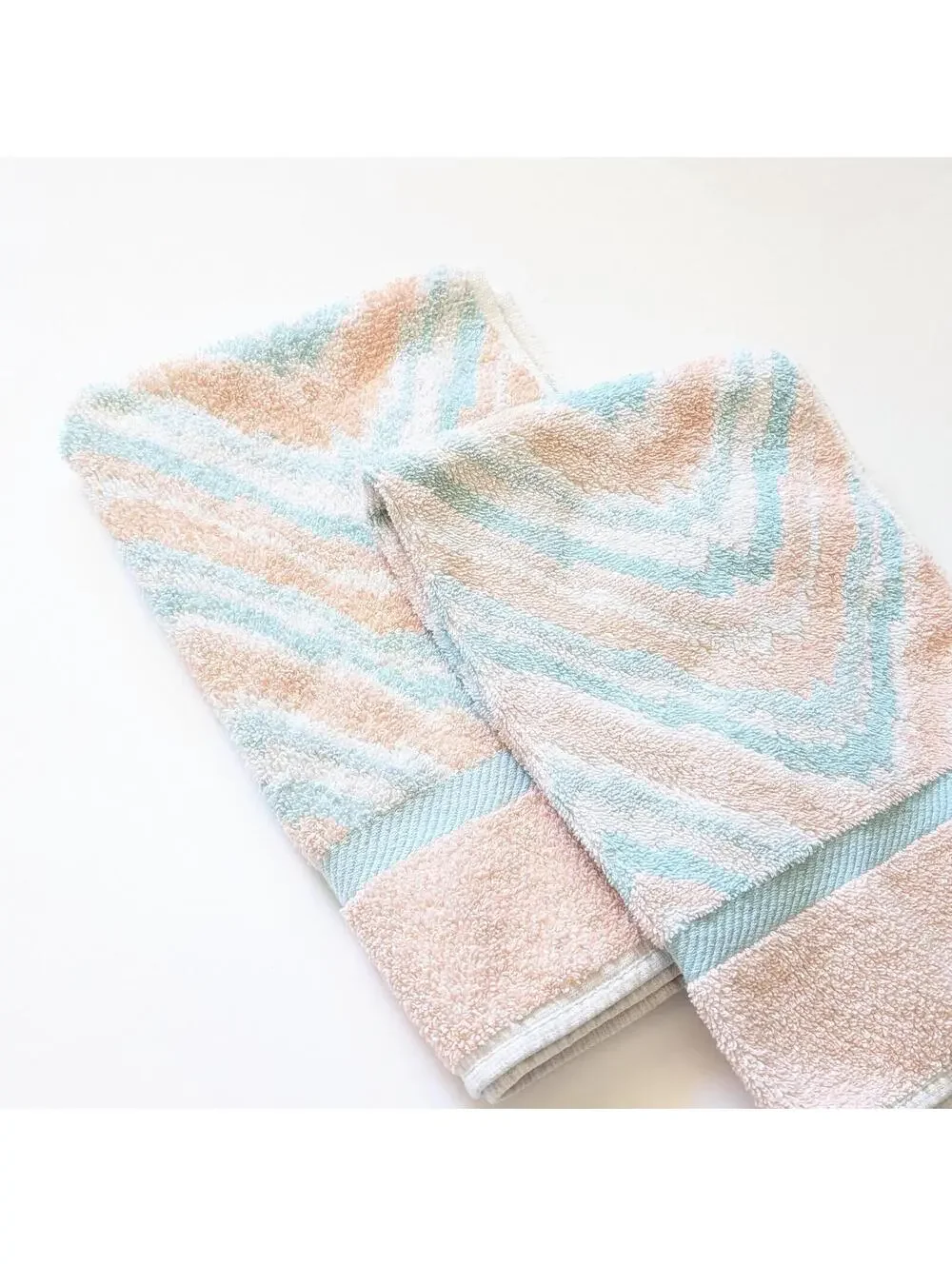 1980s Vintage Hand Towels with Pastel Chevron Pattern